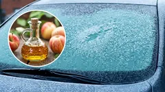Why should vinegar be applied to a car's windshield, and why is this particularly recommended in winter?