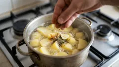 Add it to the potatoes while cooking, and they will be delicious, fragrant, and tender.